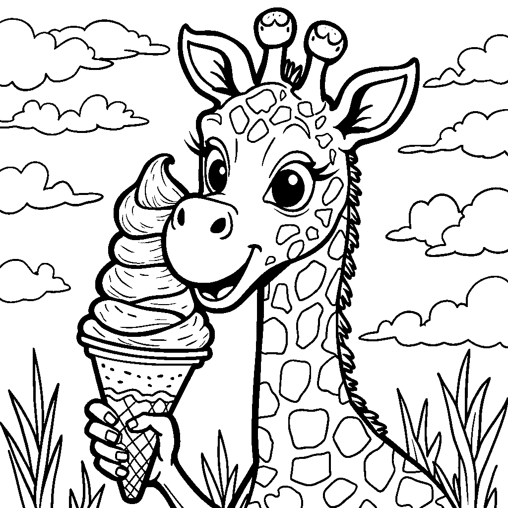 Giraffe eating ice cream