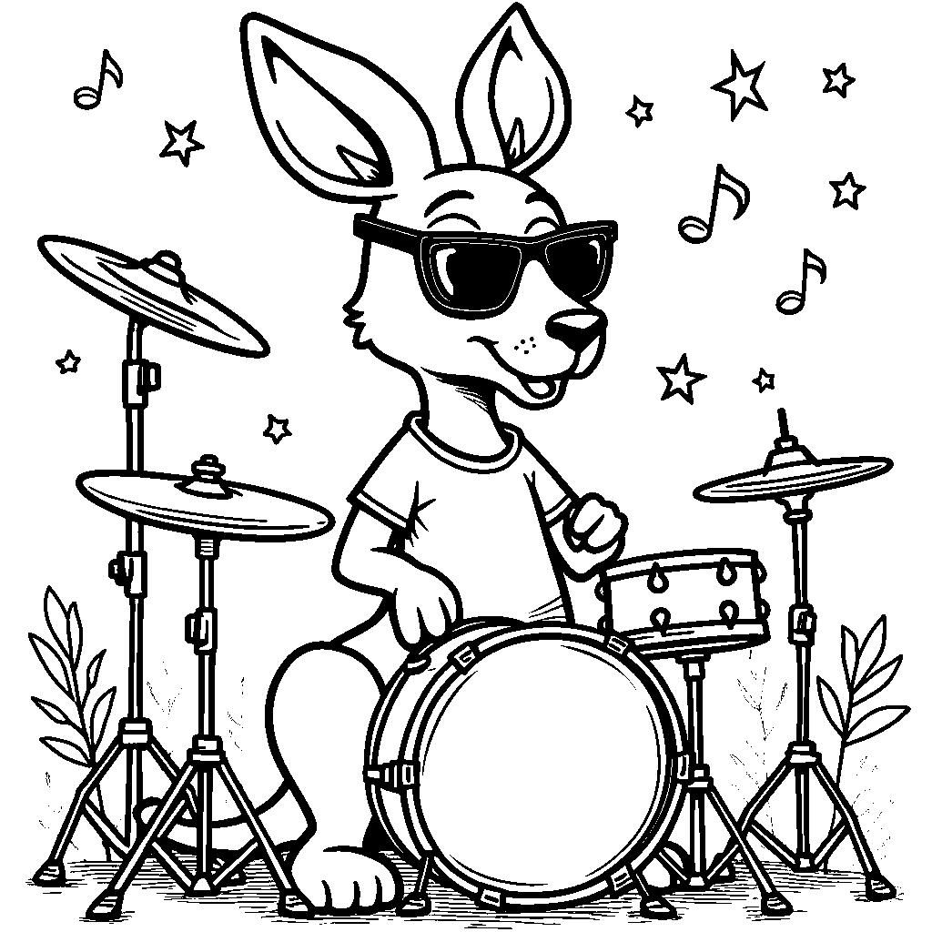 Kangaroo playing a drumset