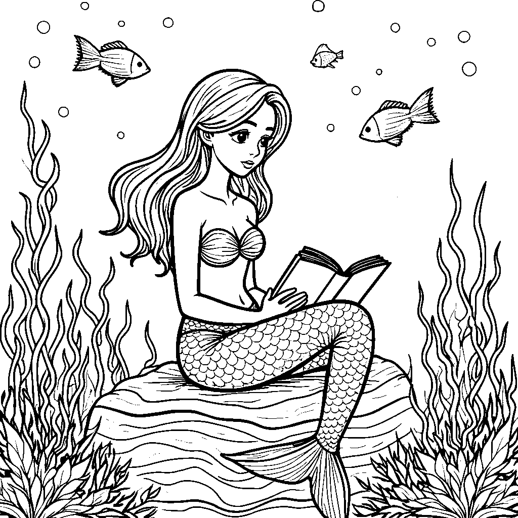 Mermaid reading a book underwater