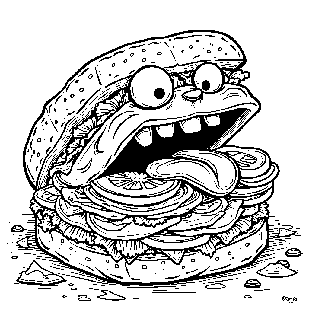 Monster eating a giant sandwich