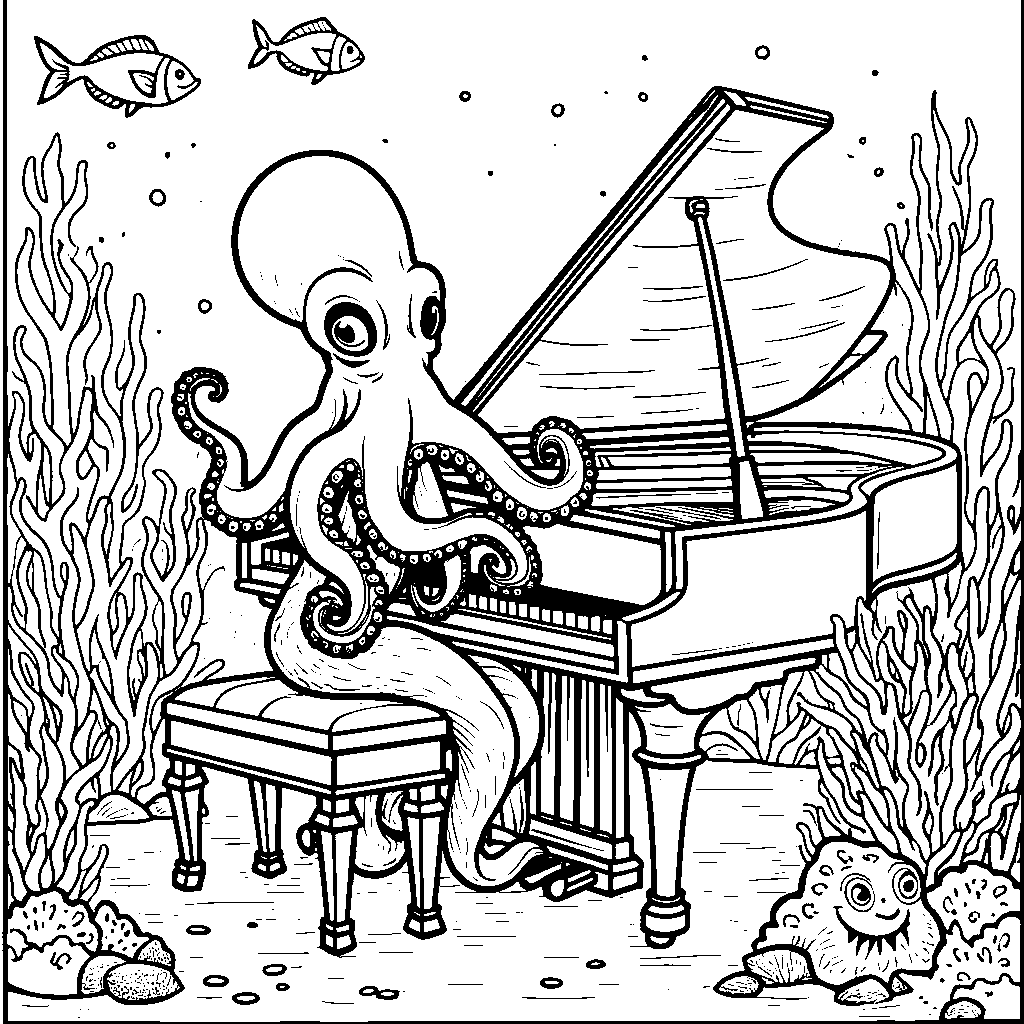 Octopus playing a piano