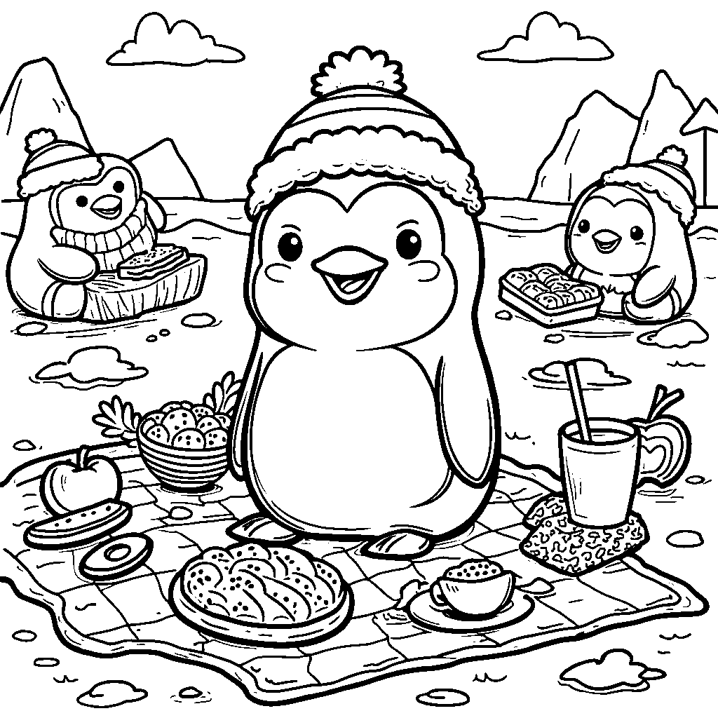 Penguin enjoying a picnic