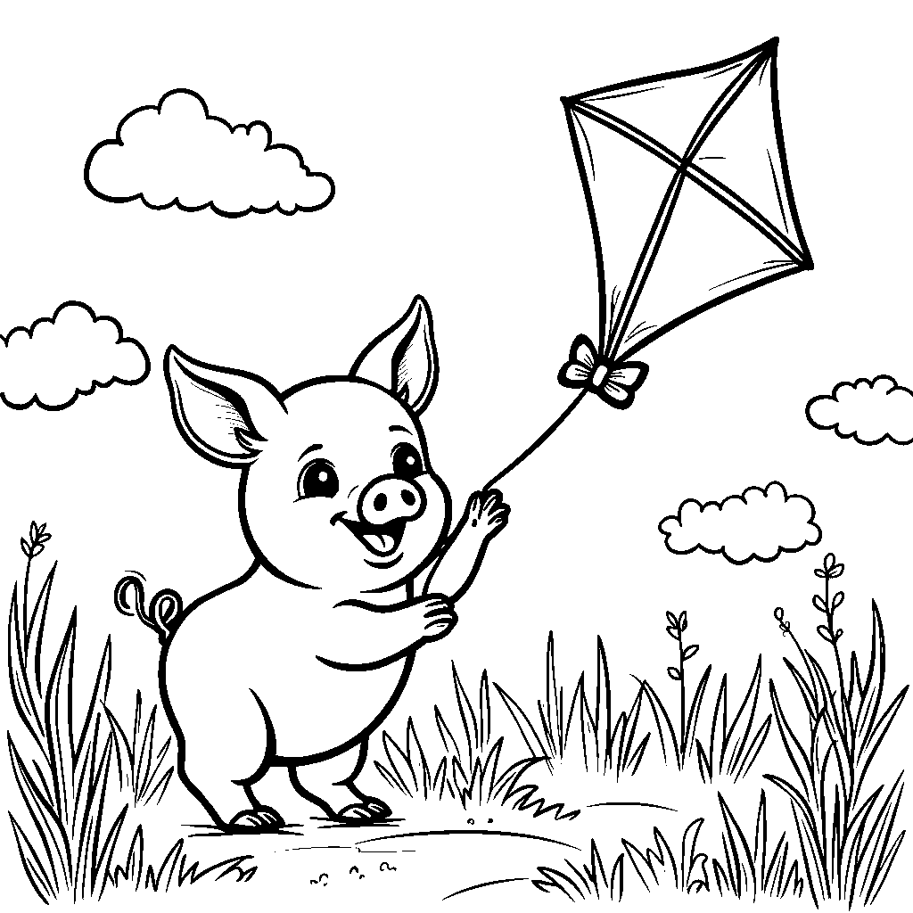 Piglet flying a kite