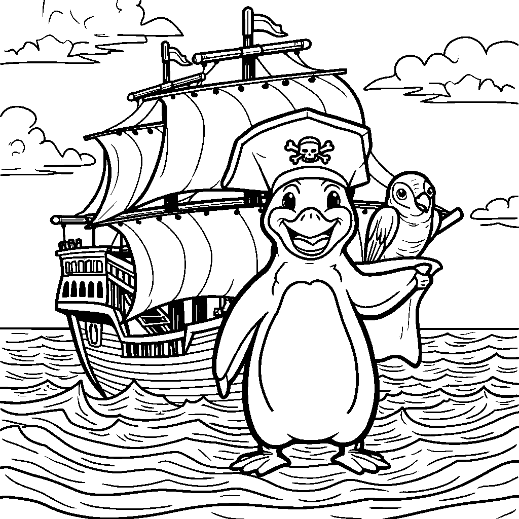 Pirate penguin sailing the seven seas