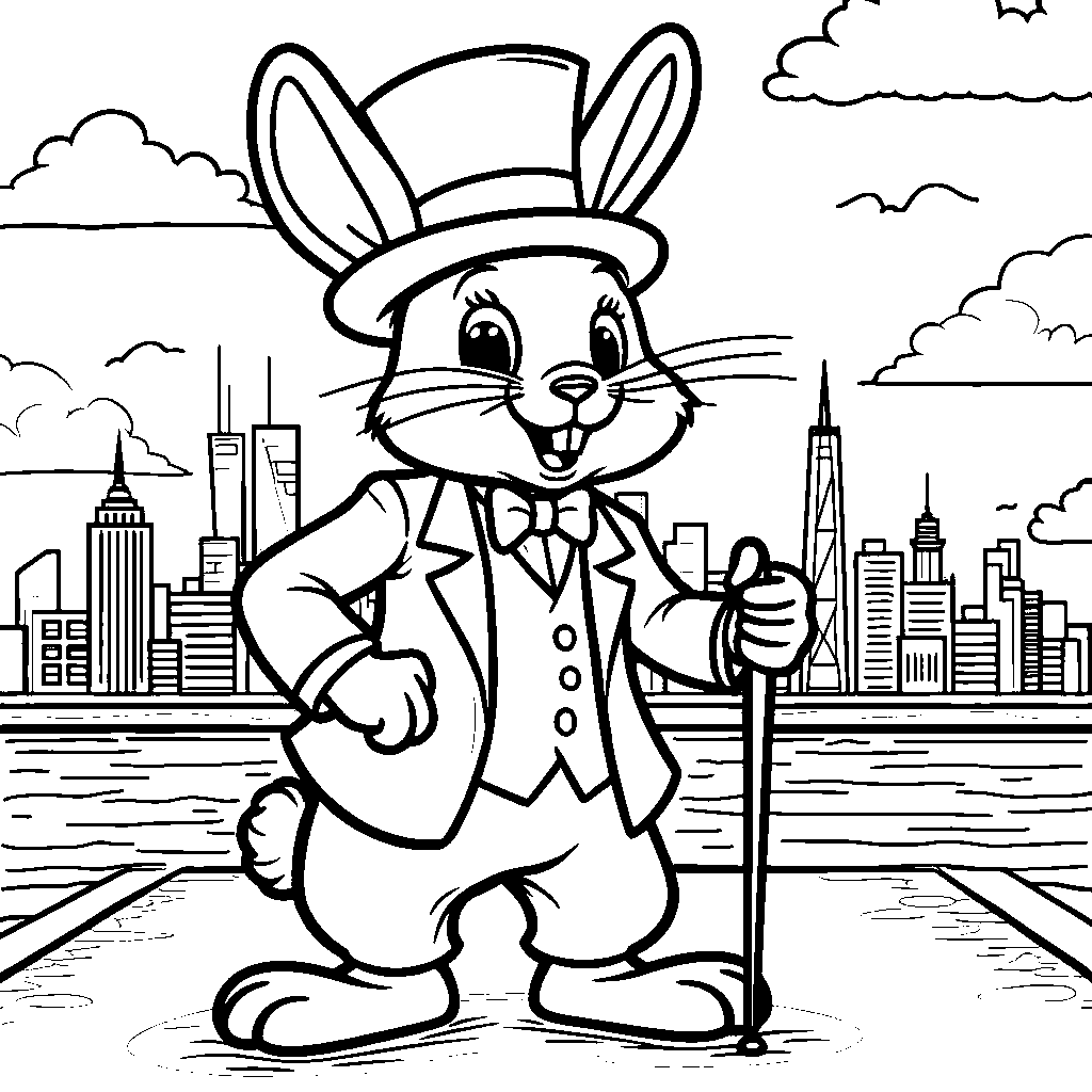 Rabbit wearing a top hat and holding a cane