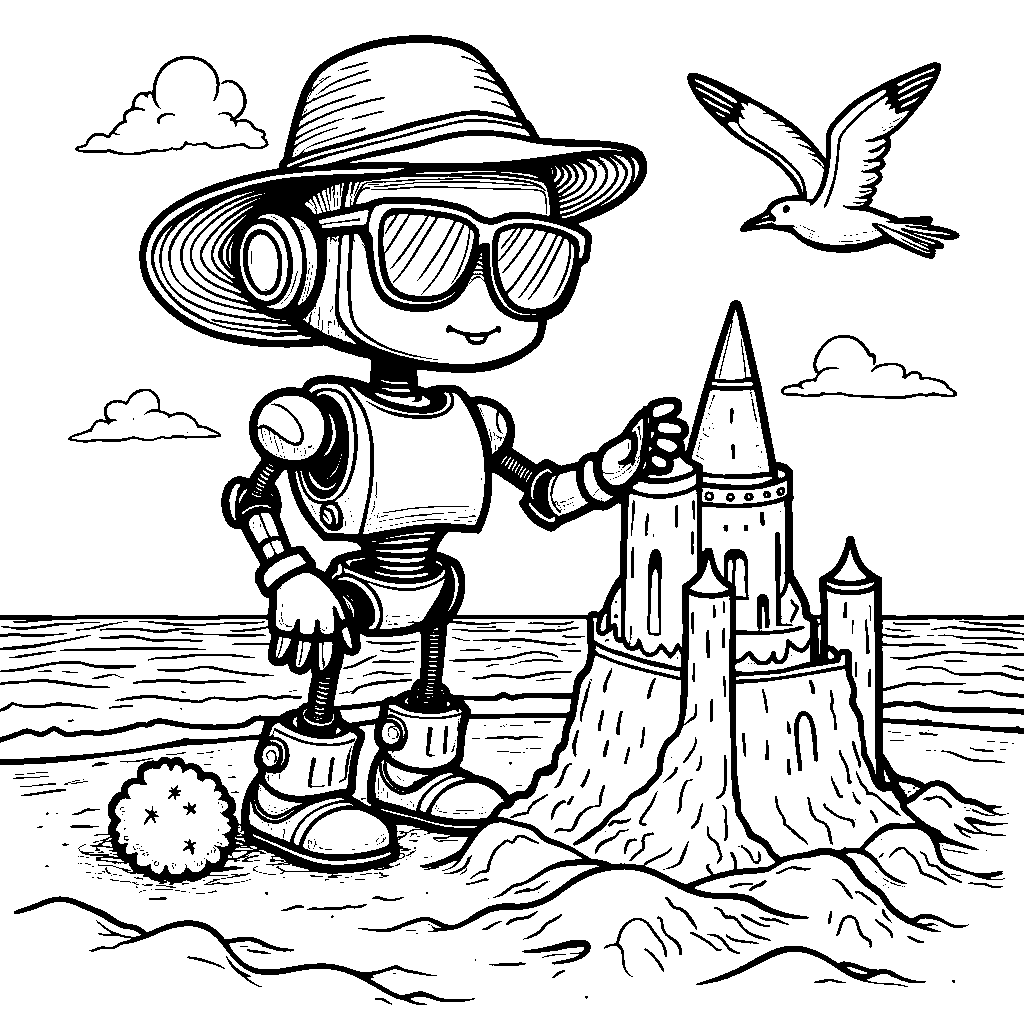 Robot building a sandcastle