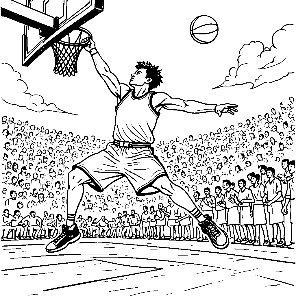 Basketball player dunking a ball