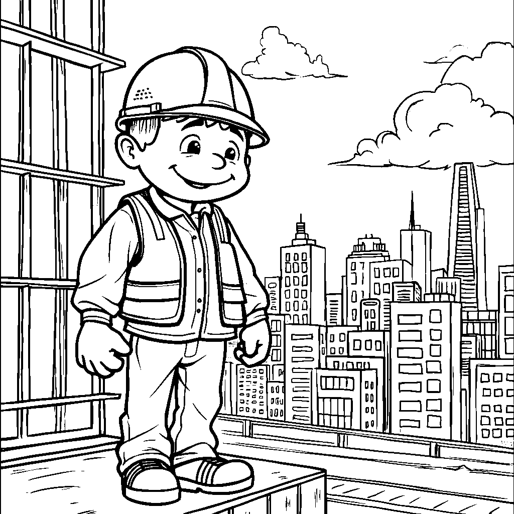 Construction worker building a skyscraper