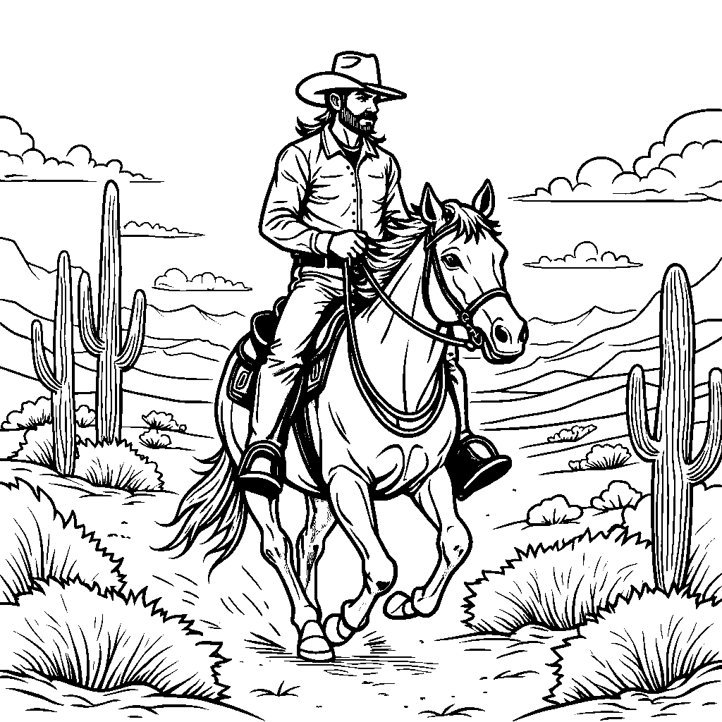 Cowboy riding a horse in the Wild West