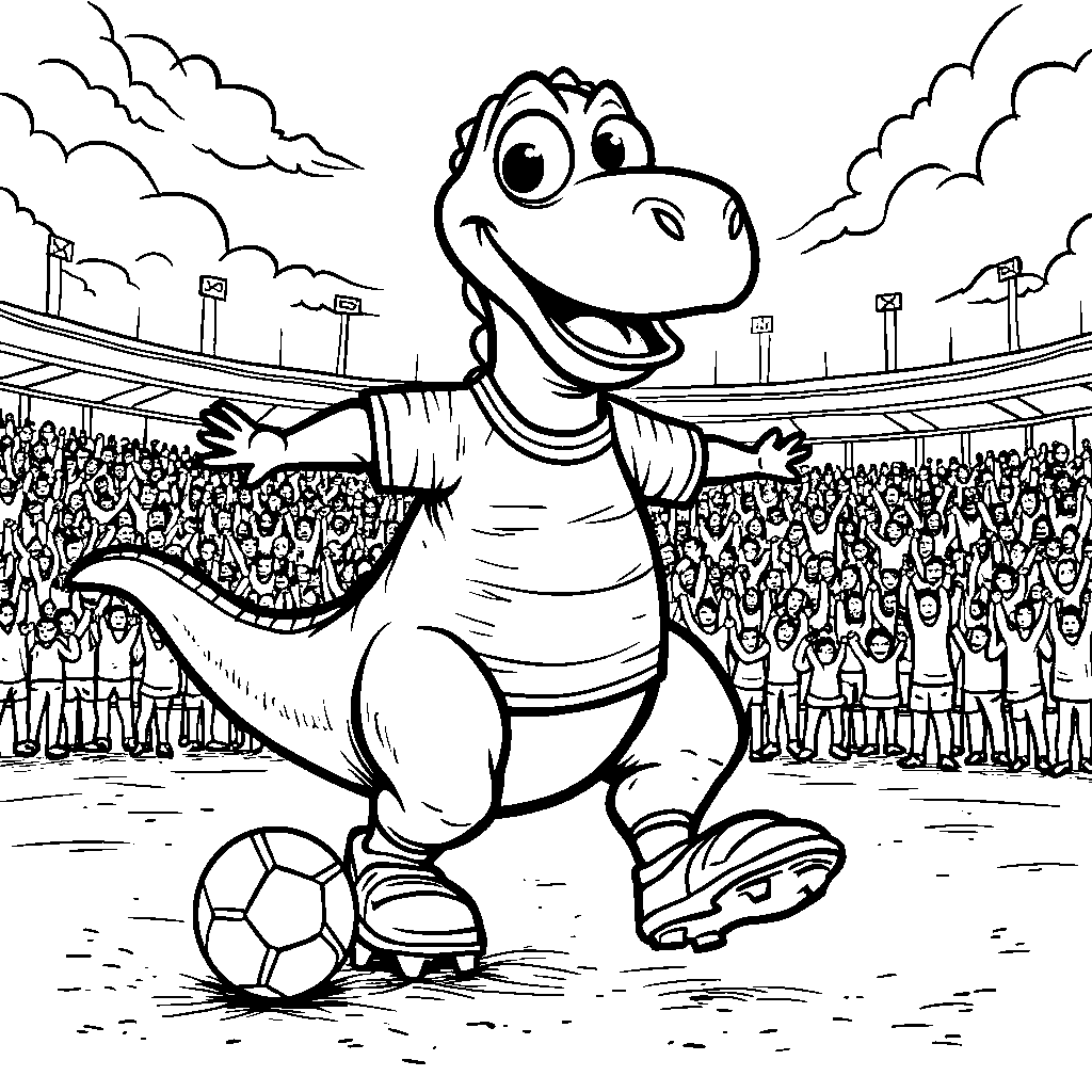 Dinosaur playing soccer