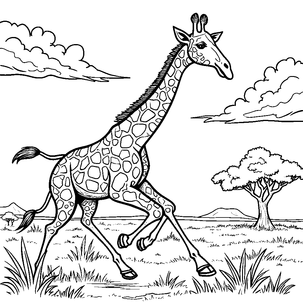 Wild Adventure: A Giraffe's Sprint Across the Savannah