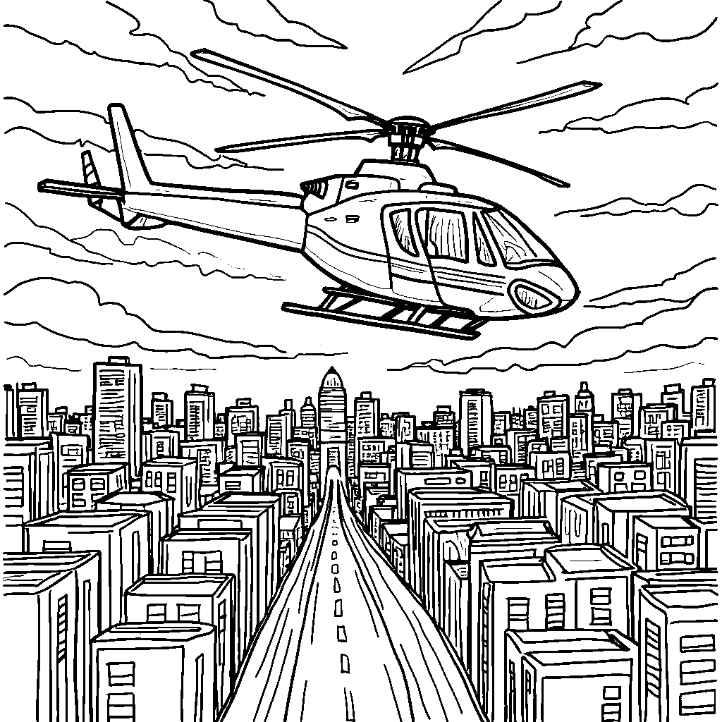 Helicopter hovering above a city