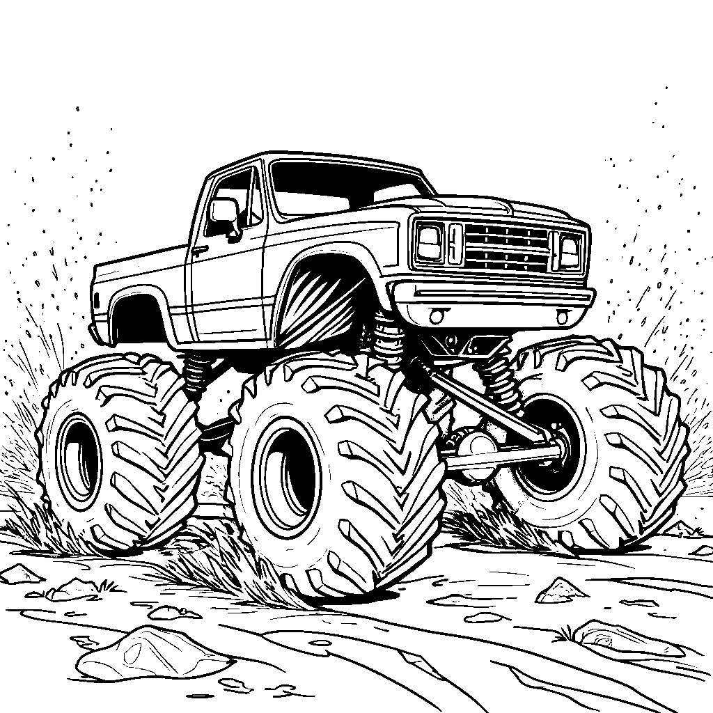 Monster truck racing on a muddy track