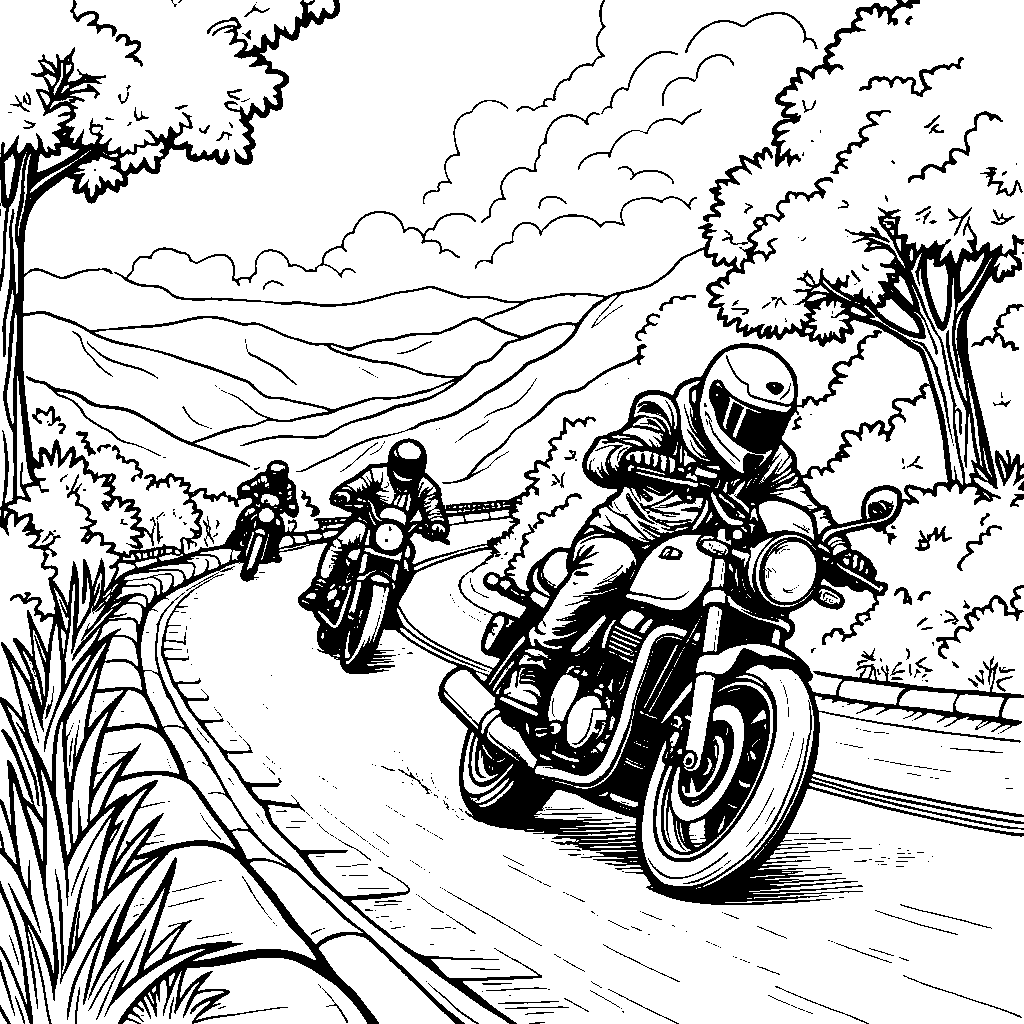 Motorcycle racing on a winding road