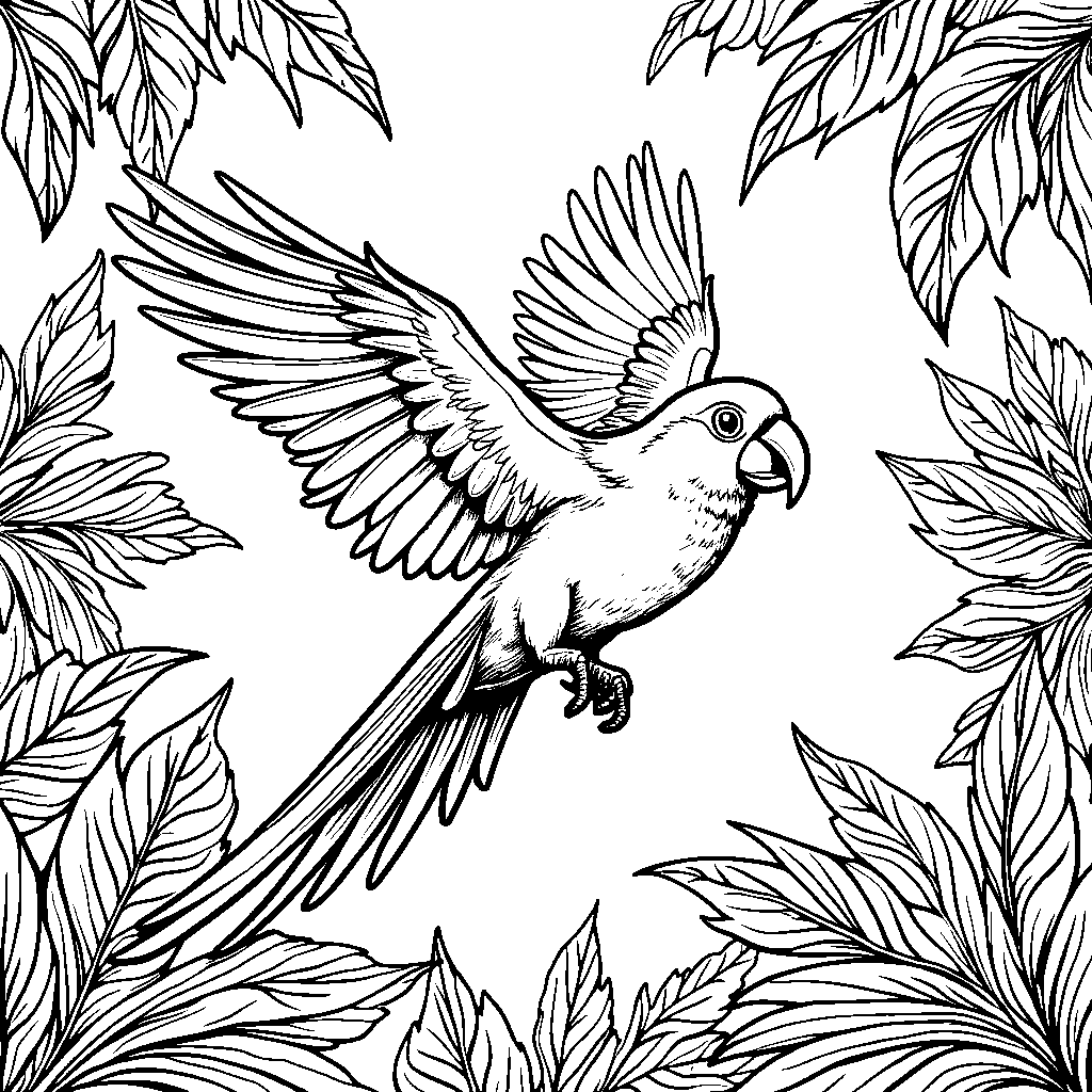 Parrot flying through a jungle