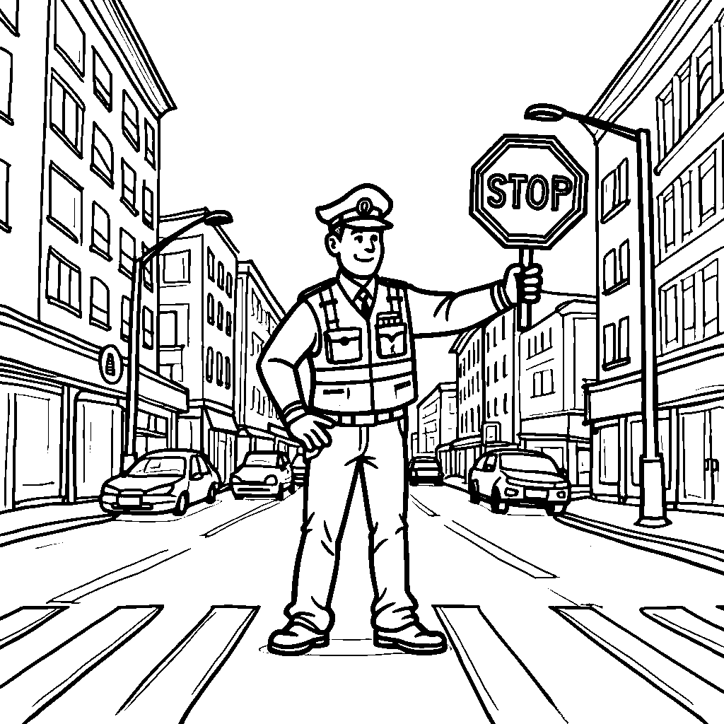 Police officer directing traffic in a city