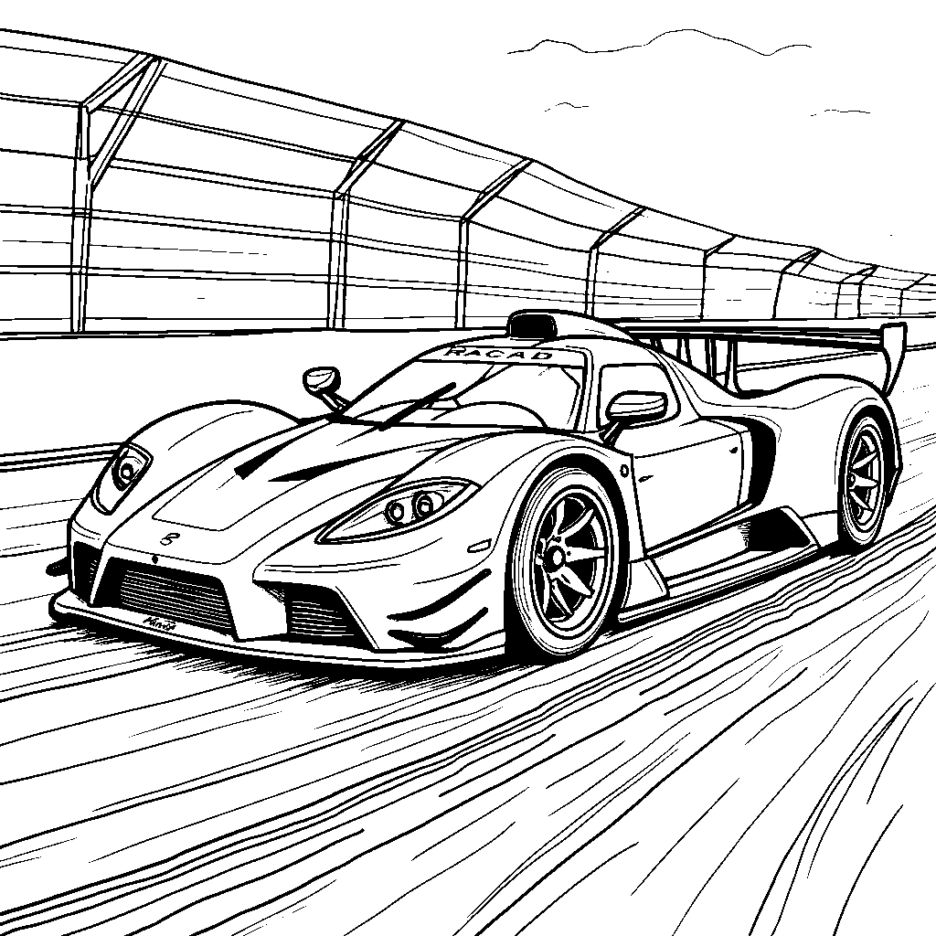 Racing car speeding around a track