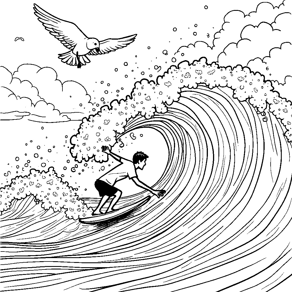 Surfer riding a giant wave