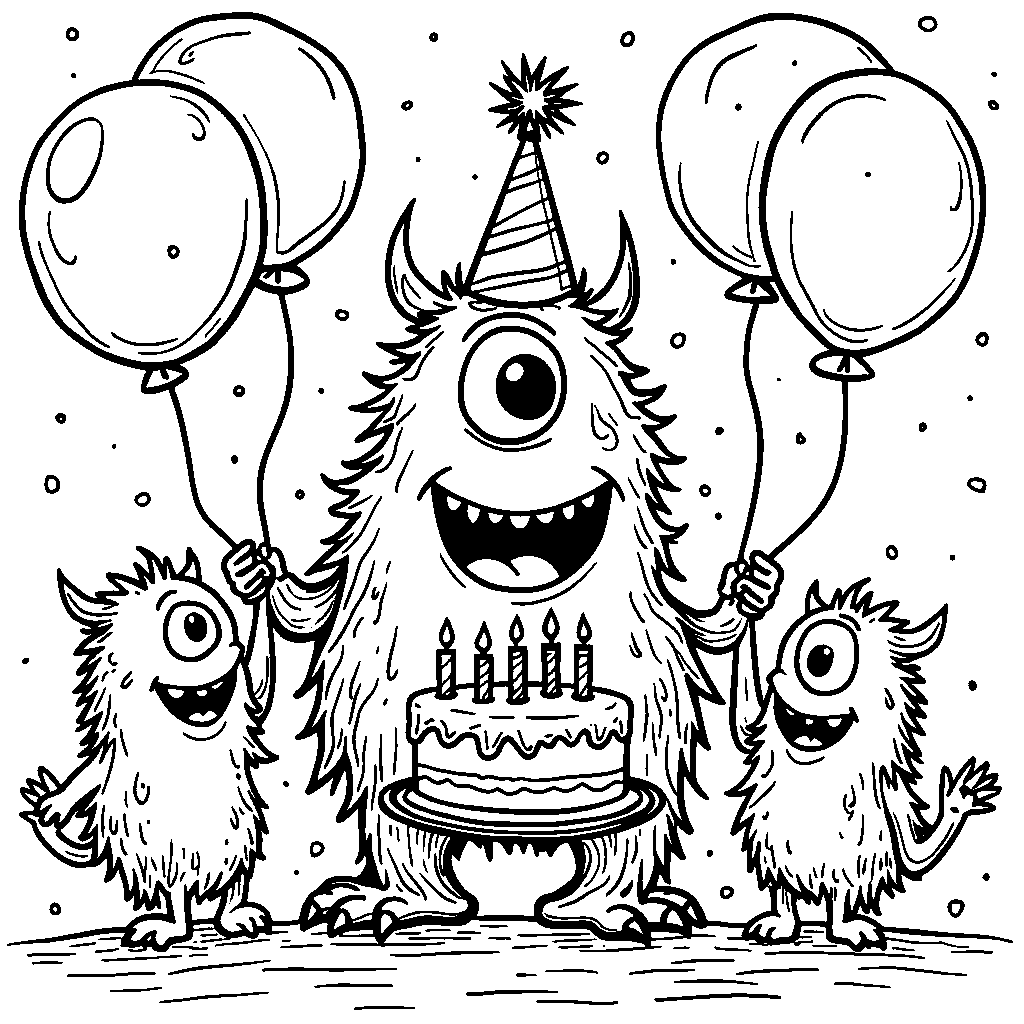 Cute monster having a birthday party