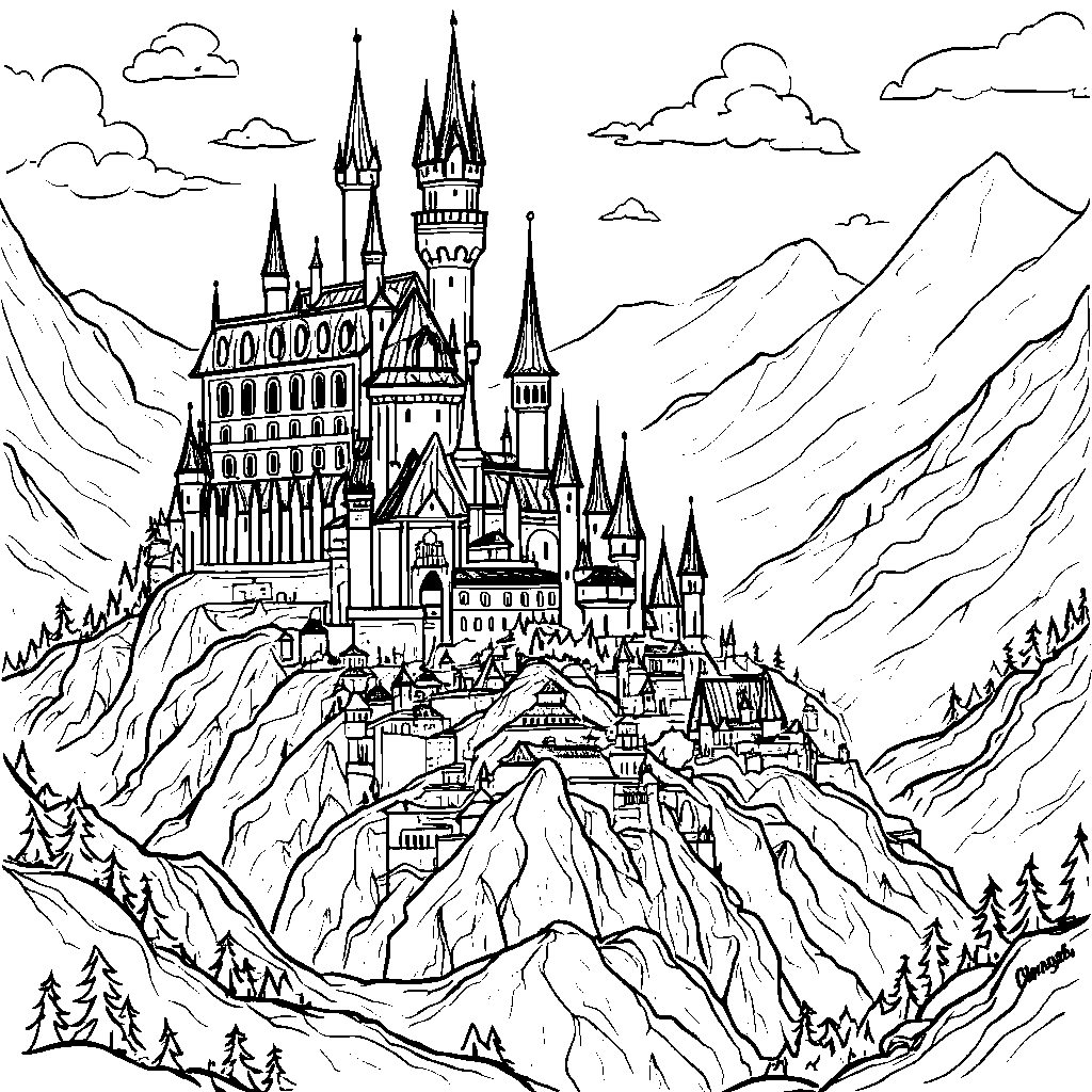 Fantasy city with towering castles and spires