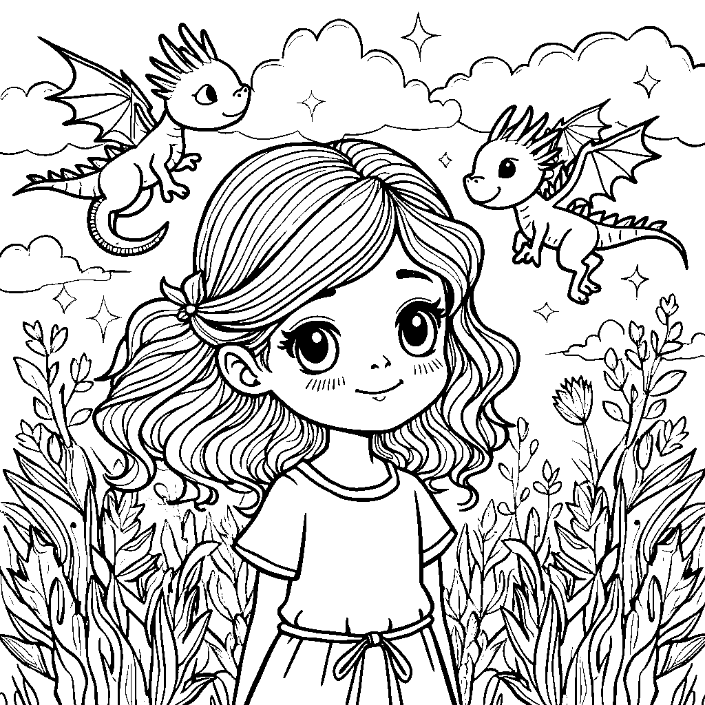 Fantasy world with a girl and her dragon friends