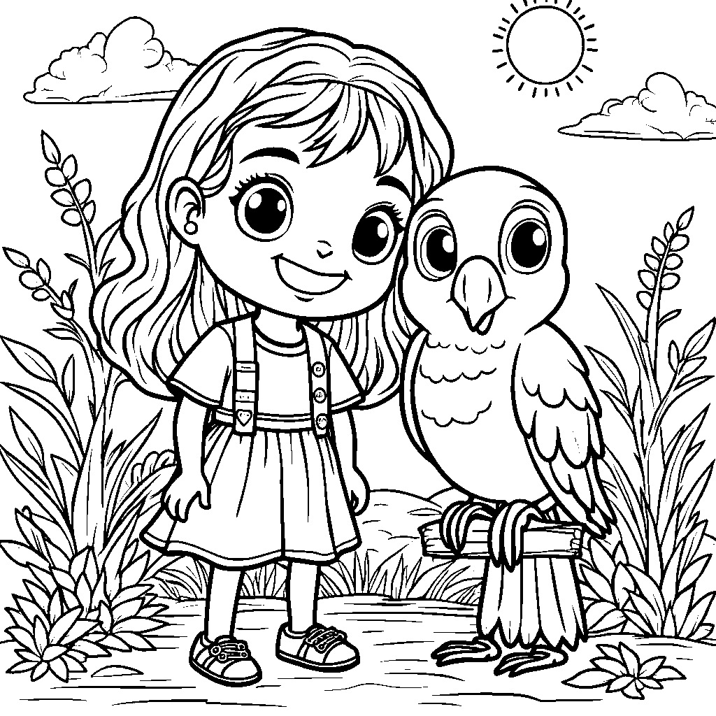 Girl and her best friend, a talking parrot