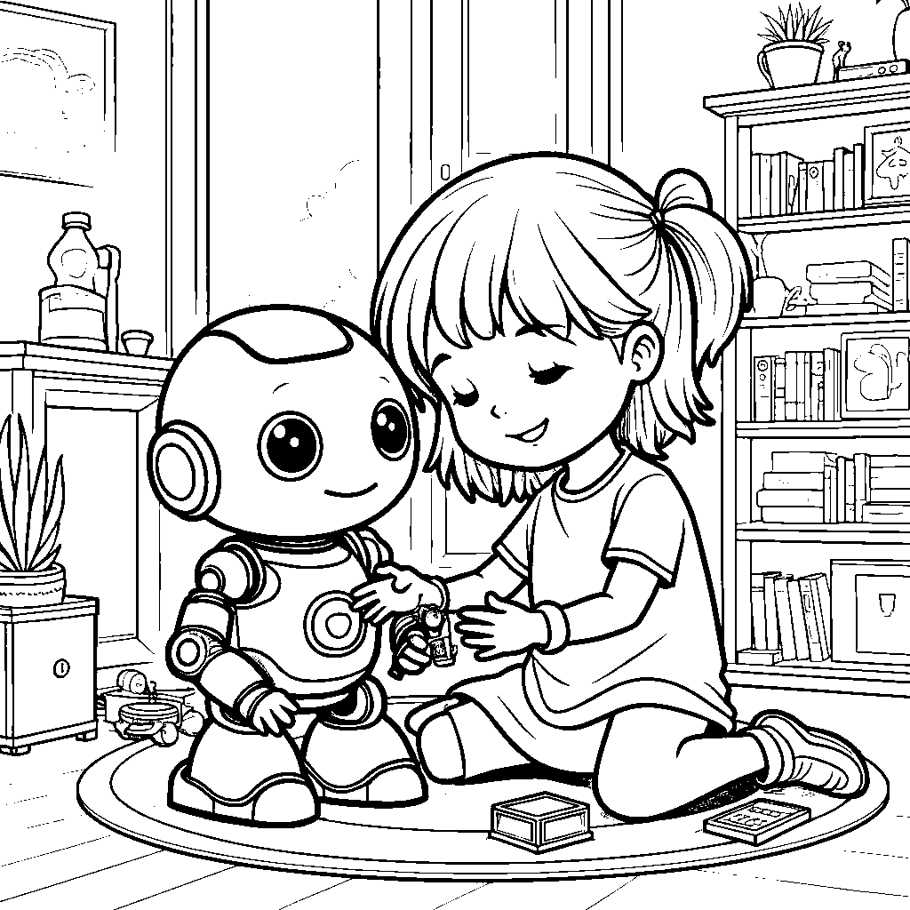 Girl and her pet robot having fun