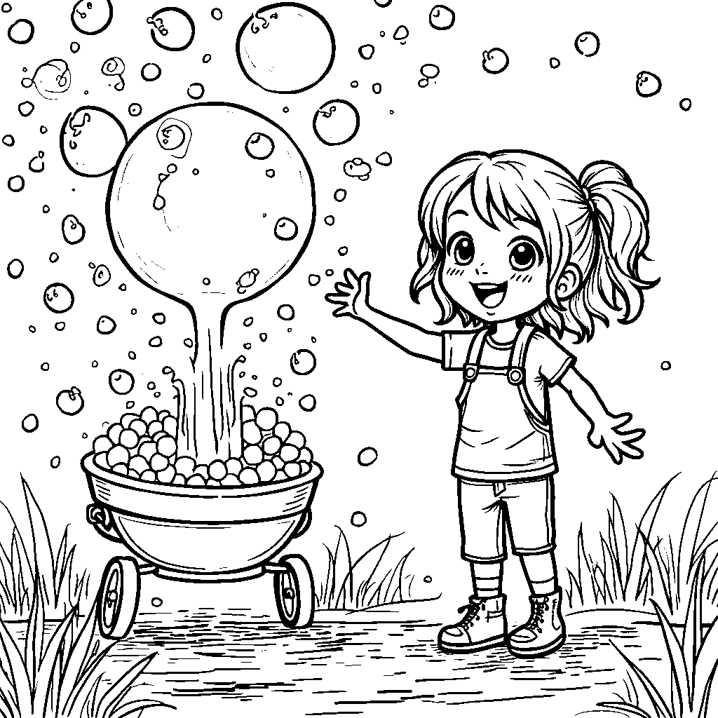 Girl playing with a giant bubble machine