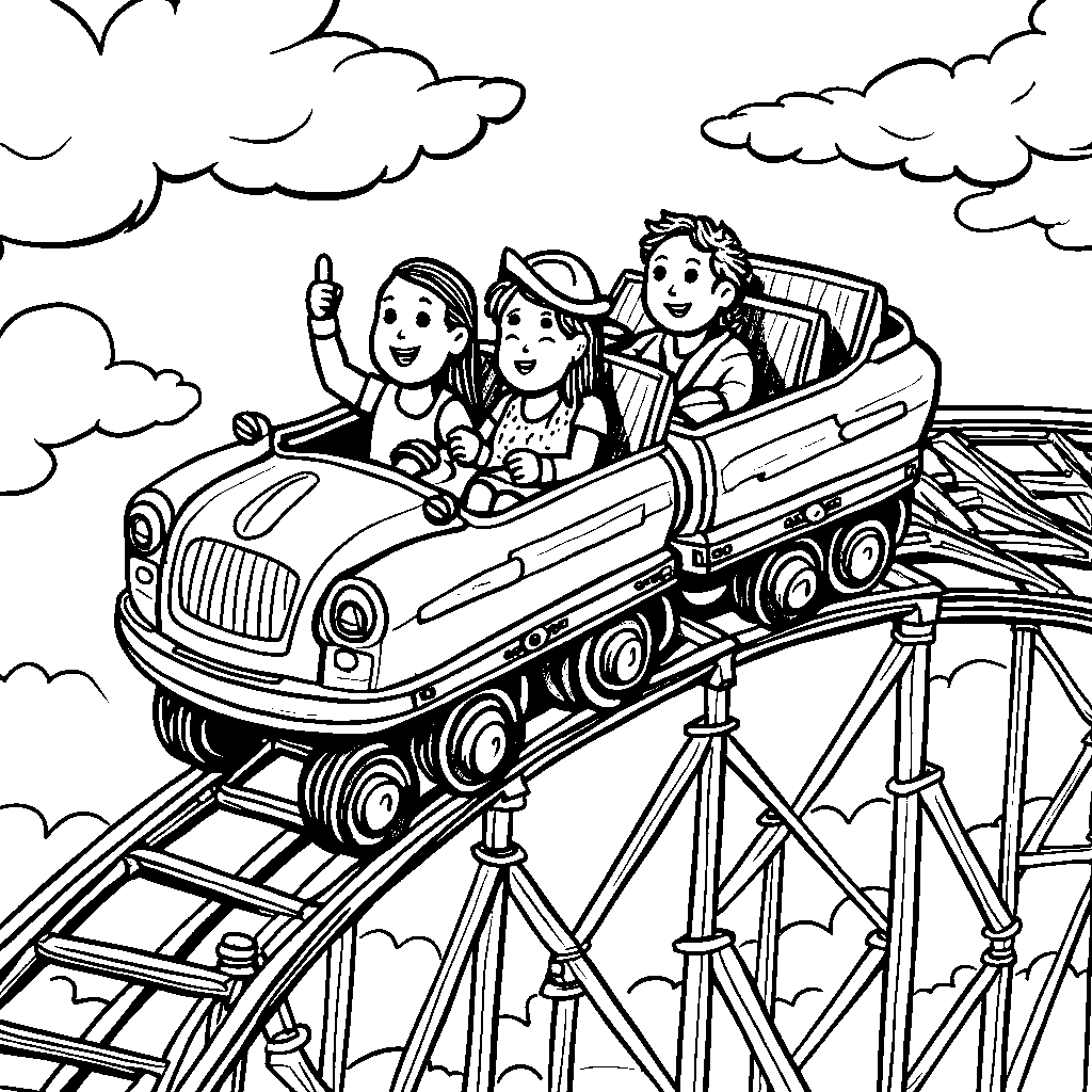 Rainbow-colored roller coaster ride