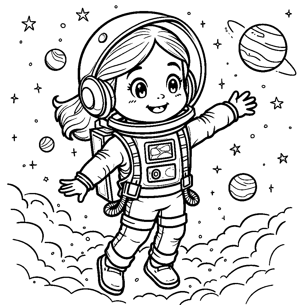 Space adventure with a girl astronaut