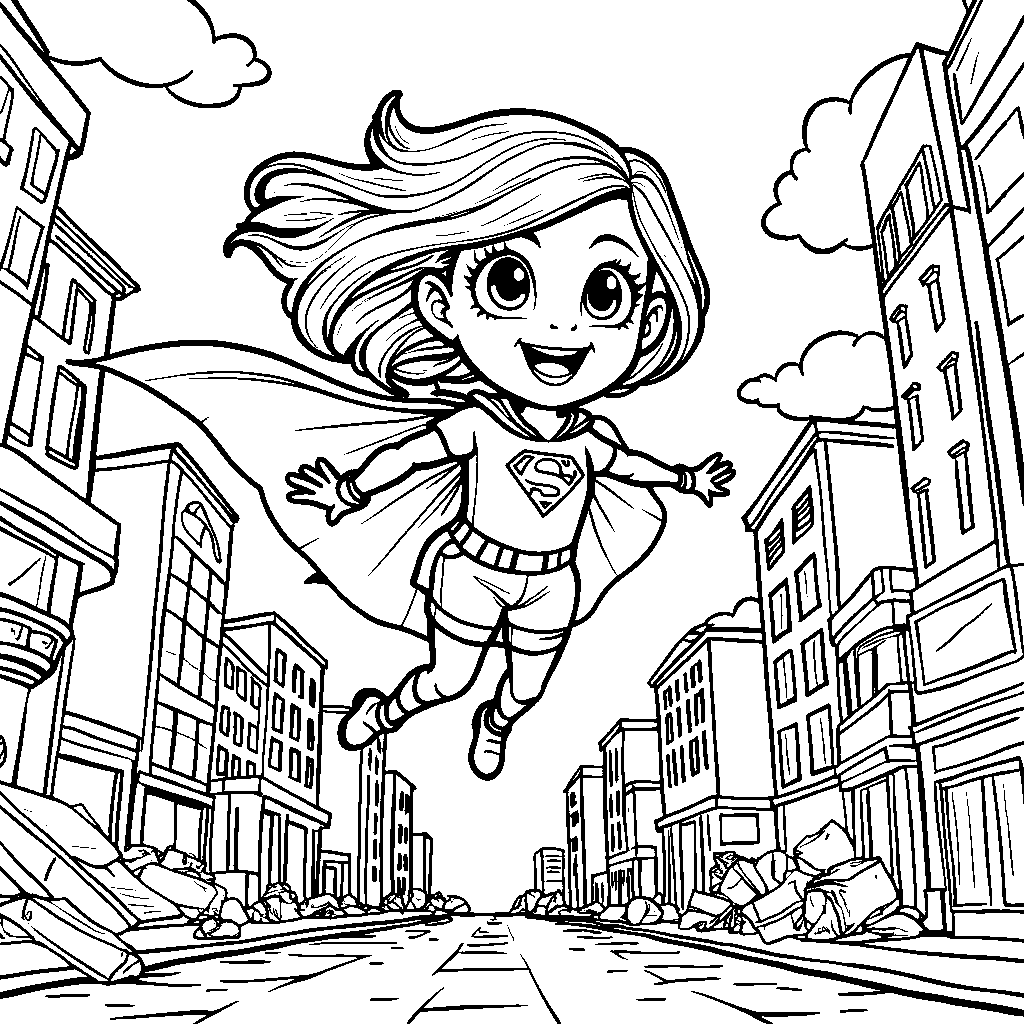 Superhero girl saving the city