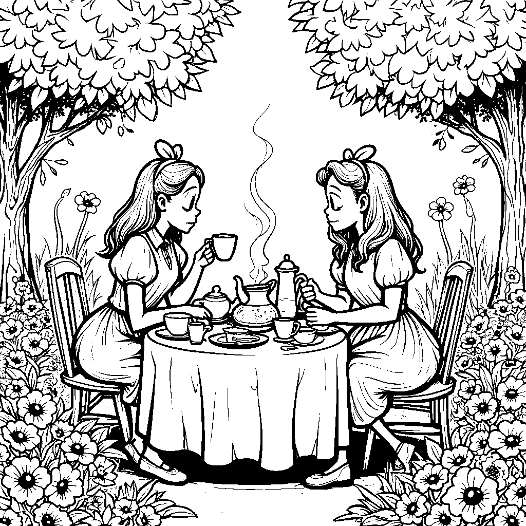 Tea party with Alice in Wonderland characters