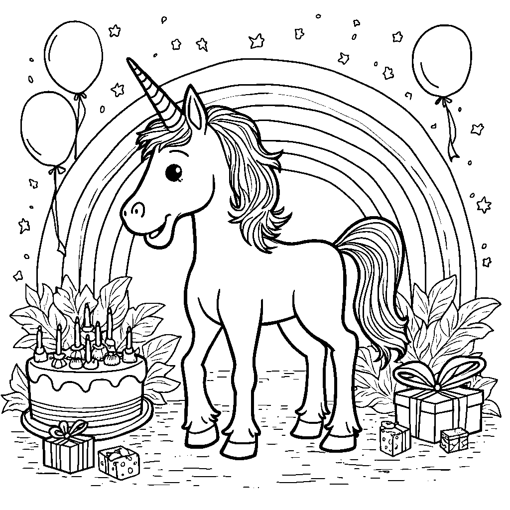 Unicorn and rainbow-themed birthday party