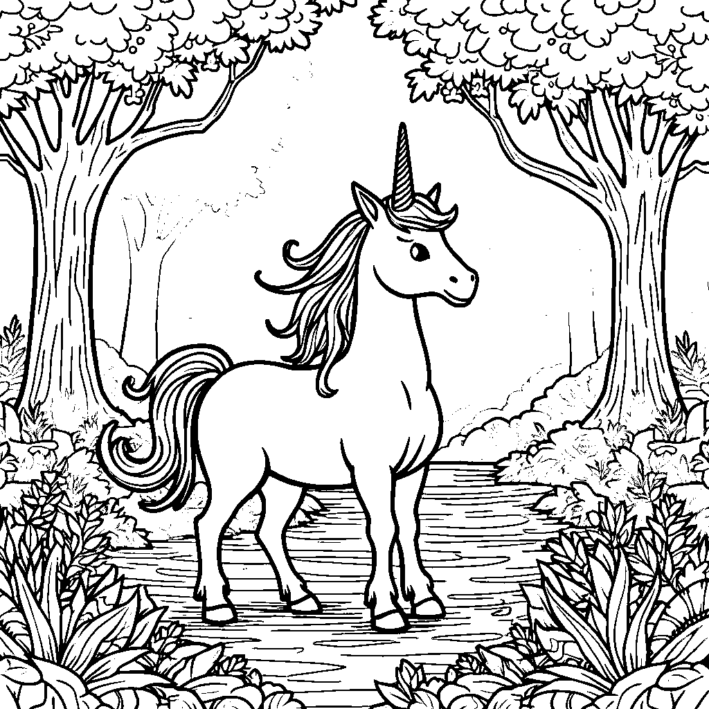 Unicorn in a magical forest