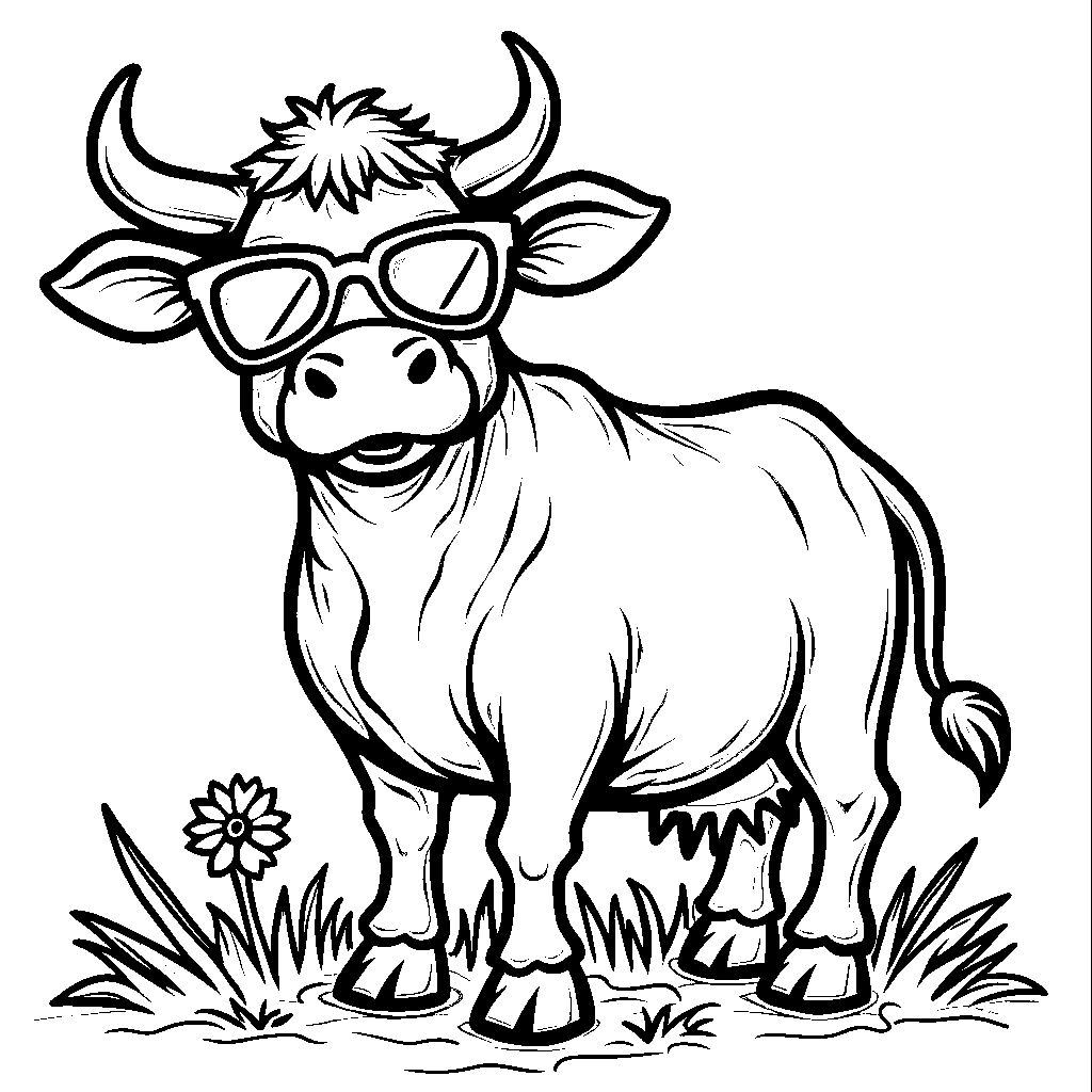 A cow wearing sunglasses