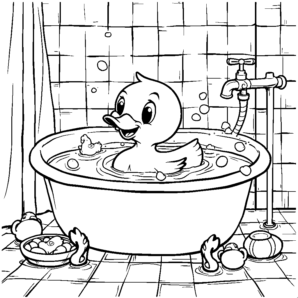 A duck swimming in a bathtub