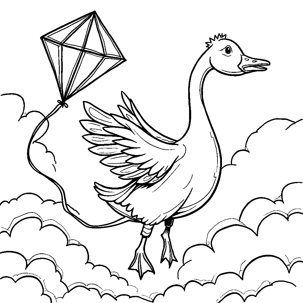 A goose flying with a kite