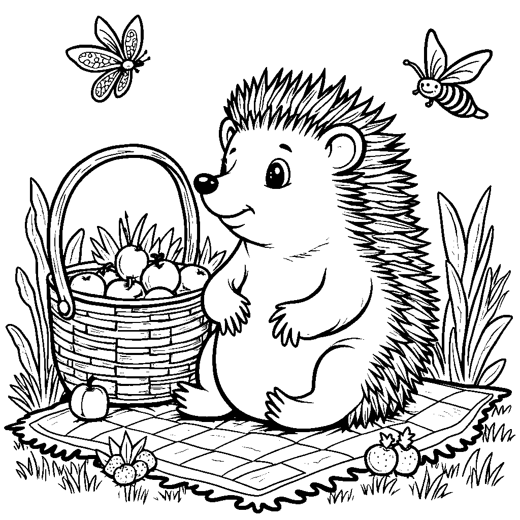 A hedgehog having a picnic