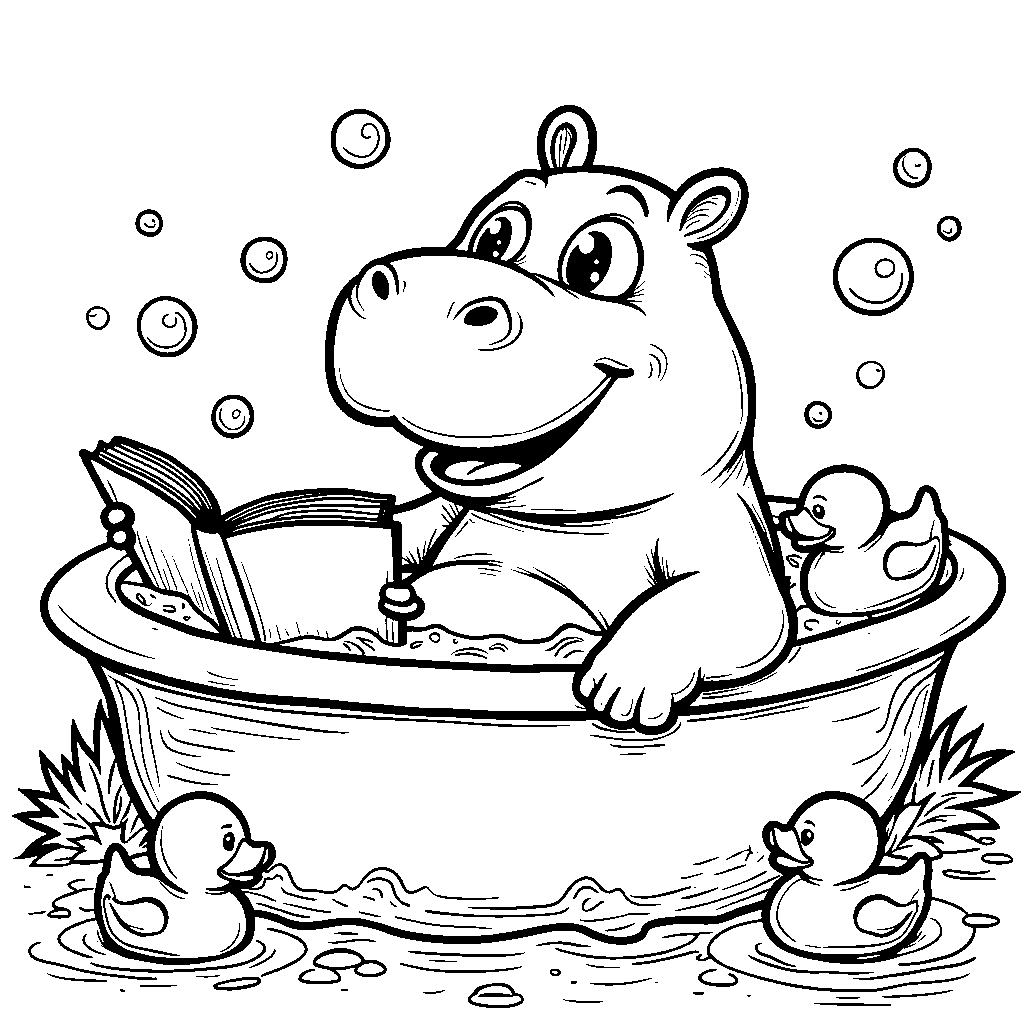 A hippopotamus taking a bubble bath