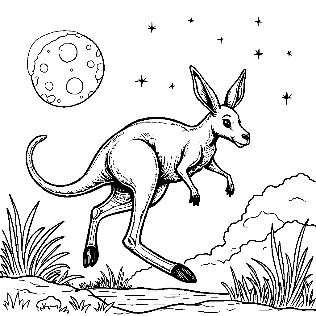 A kangaroo jumping over the moon