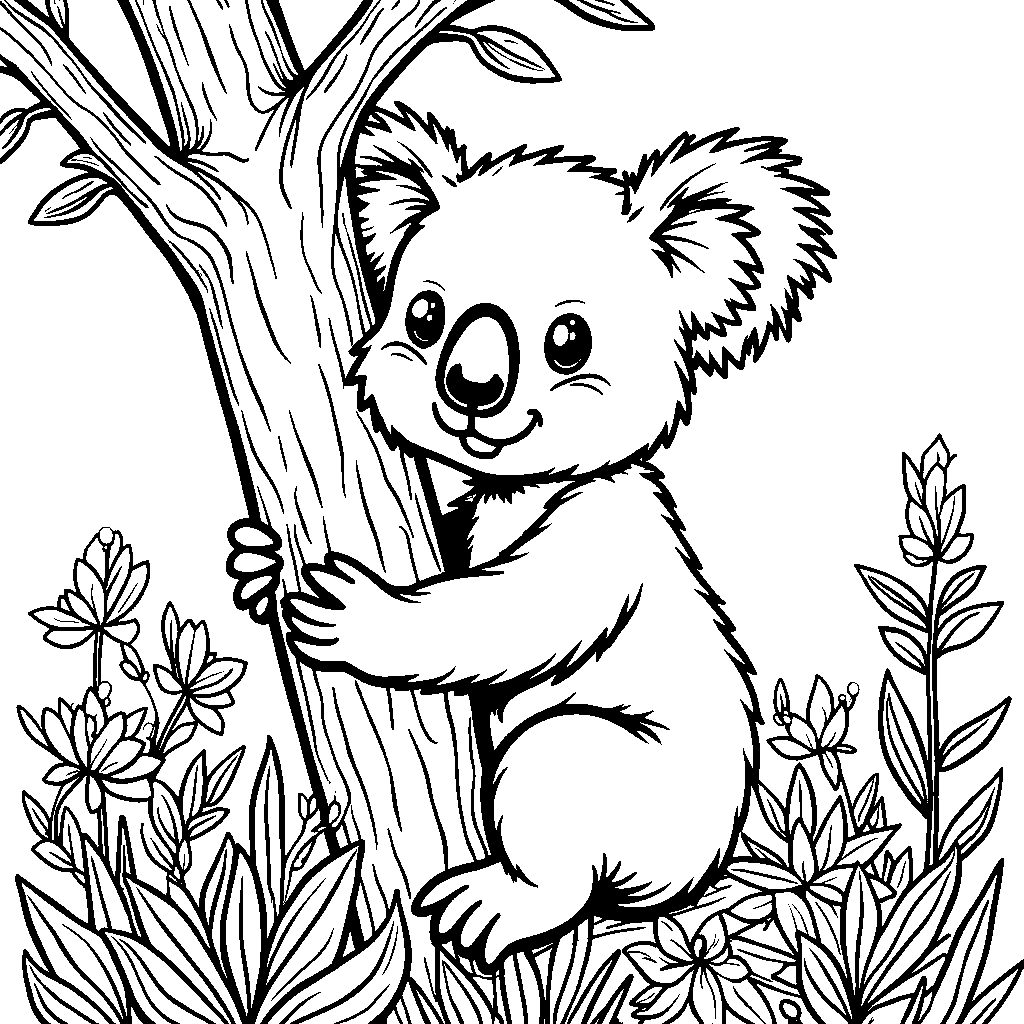 A koala hugging a tree