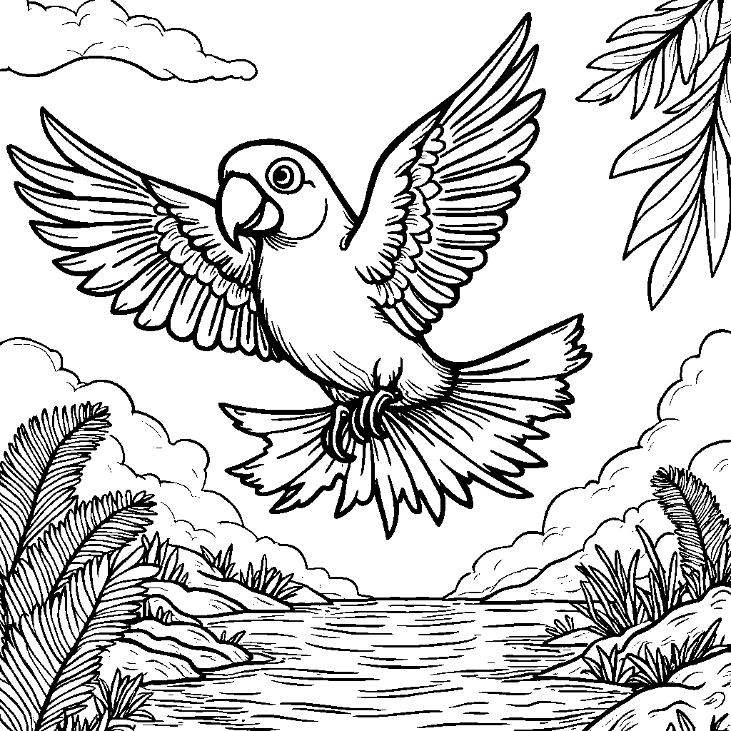 A parrot flying with a treasure map