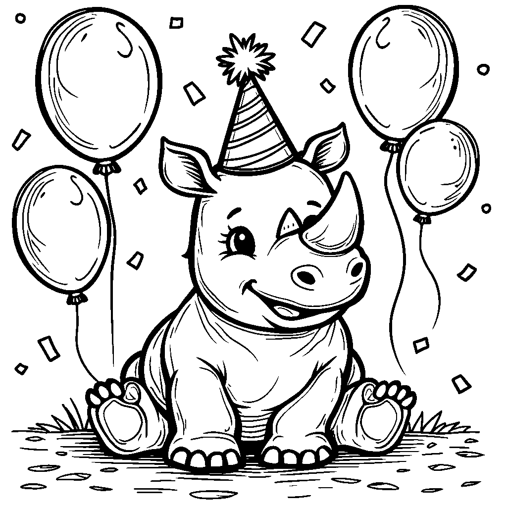 A rhino wearing a party hat