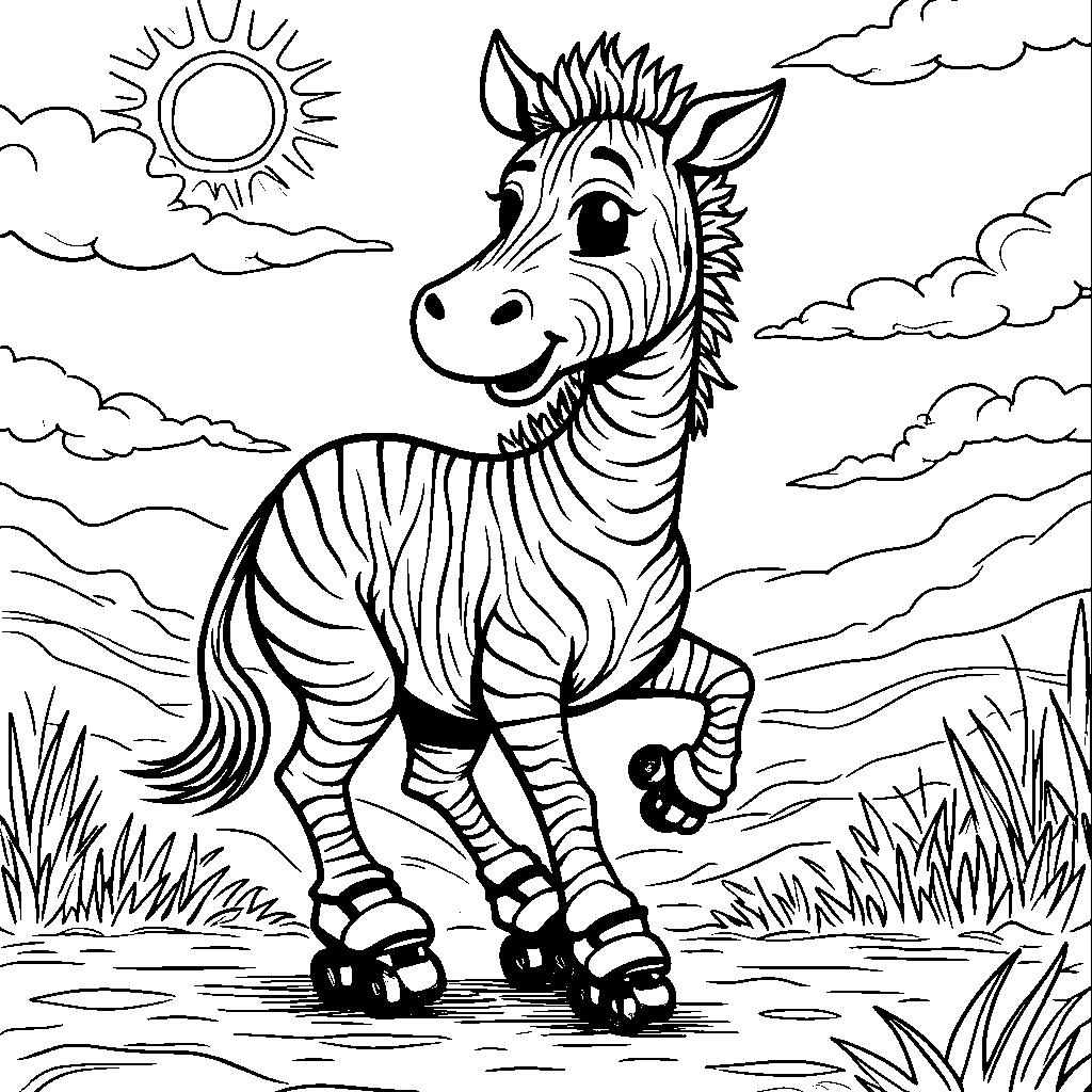 A zebra wearing roller skates