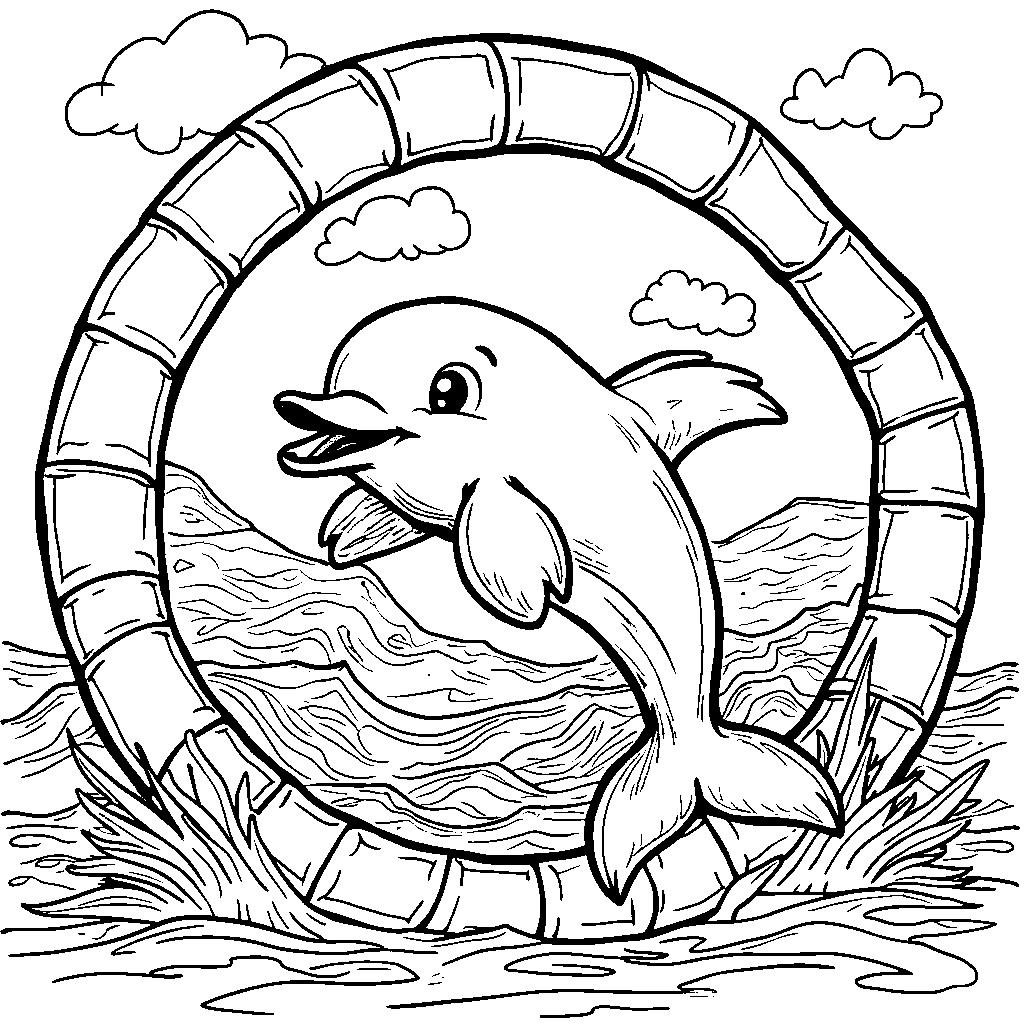 A dolphin jumping through a hoop