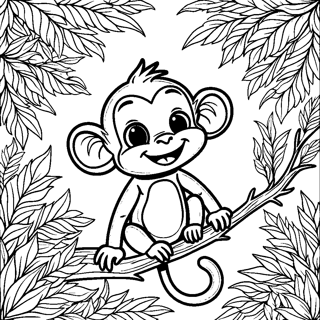 A happy monkey swinging from a tree