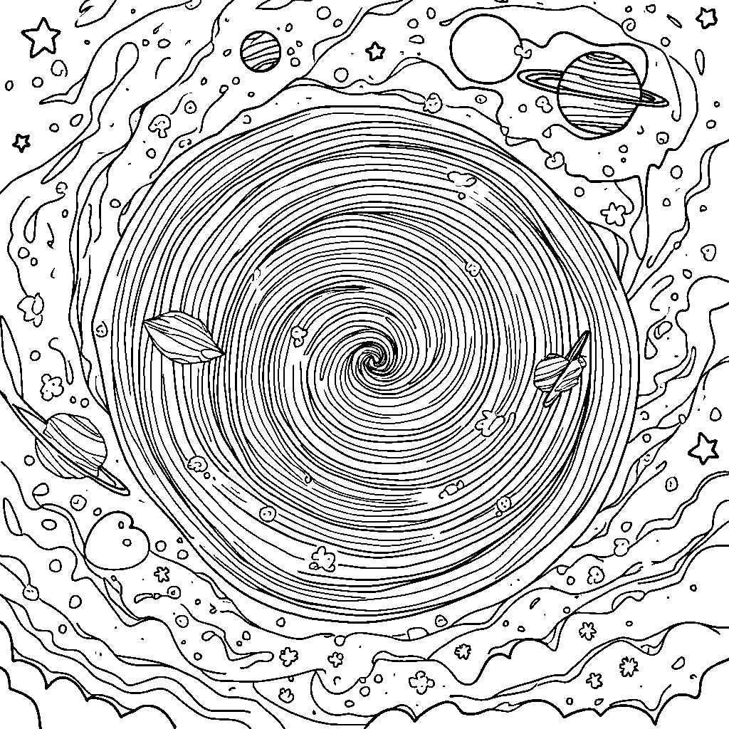 Colorful, swirly vortex pulling in stars and planets