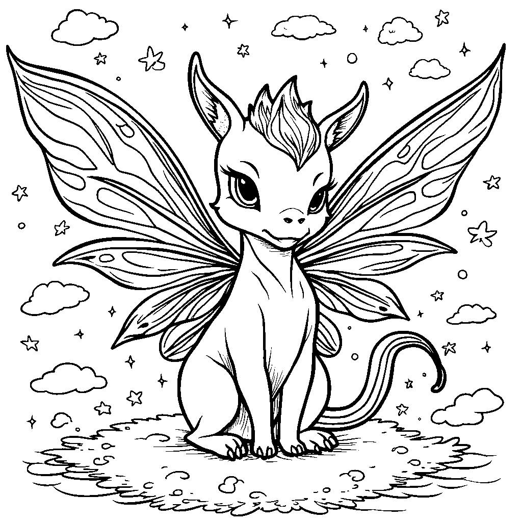 Fantasy creature with wings and a long, curly tail