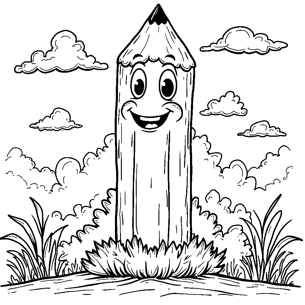 Giant pencil drawing a picture of a happy face