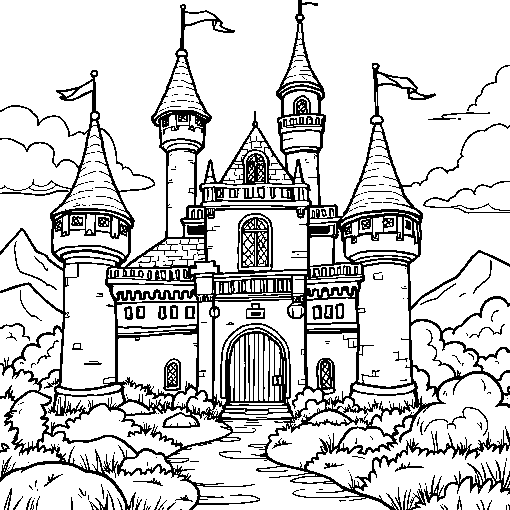 Magical castle with towers shaped like crayons